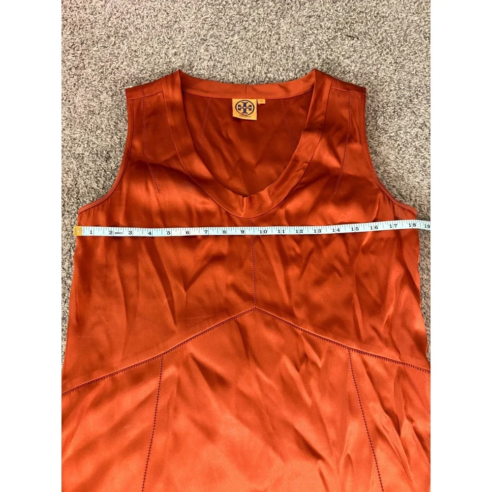 Tory‎ Burch Silk Blouse Womens 10 Orange Sleeveless V-Neck Seam Detail Designer